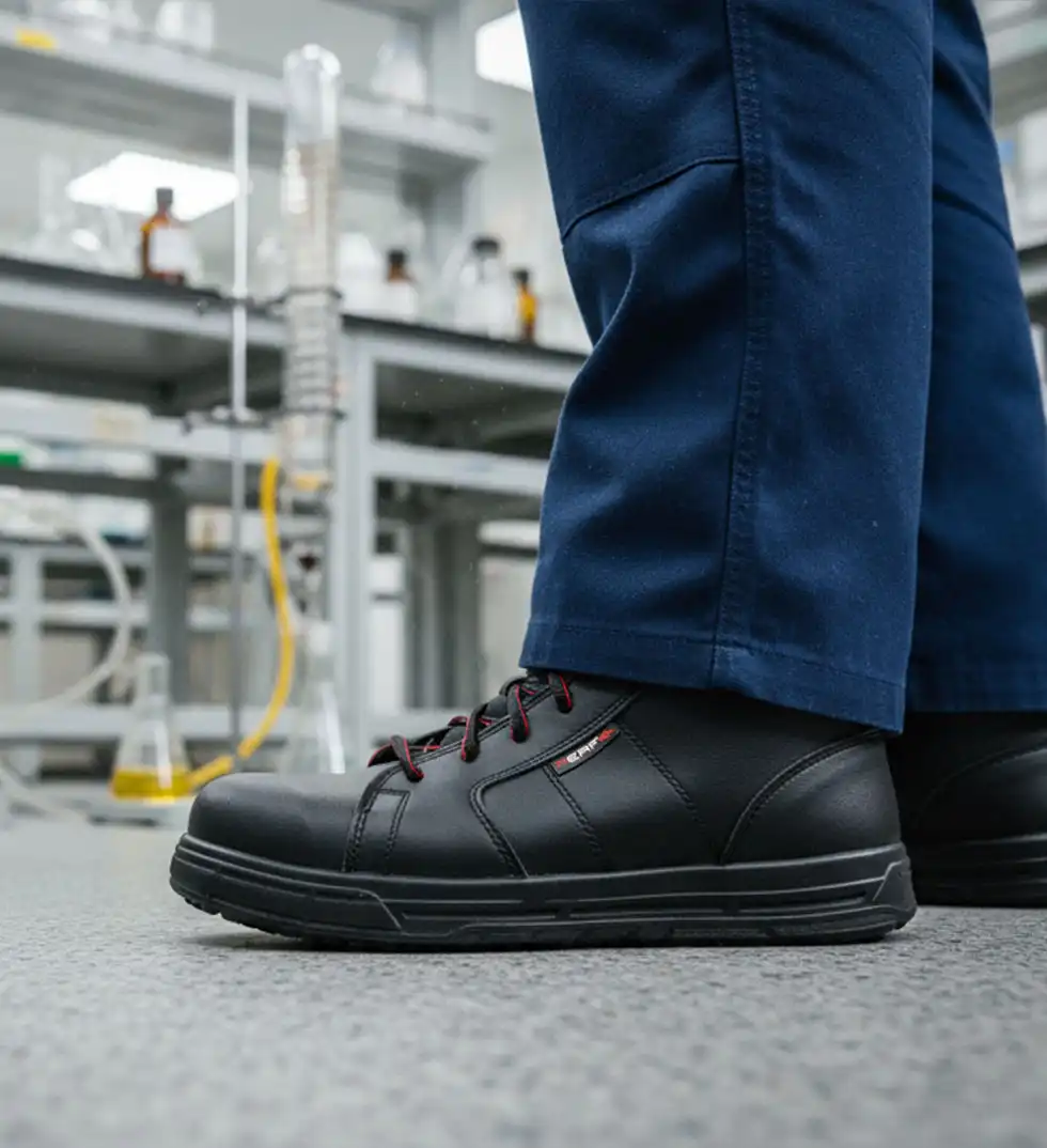 BURG Scarpa antinfortunistica Media per ambiente sanificato chimico o alimentare con pantalone blue da lavoro