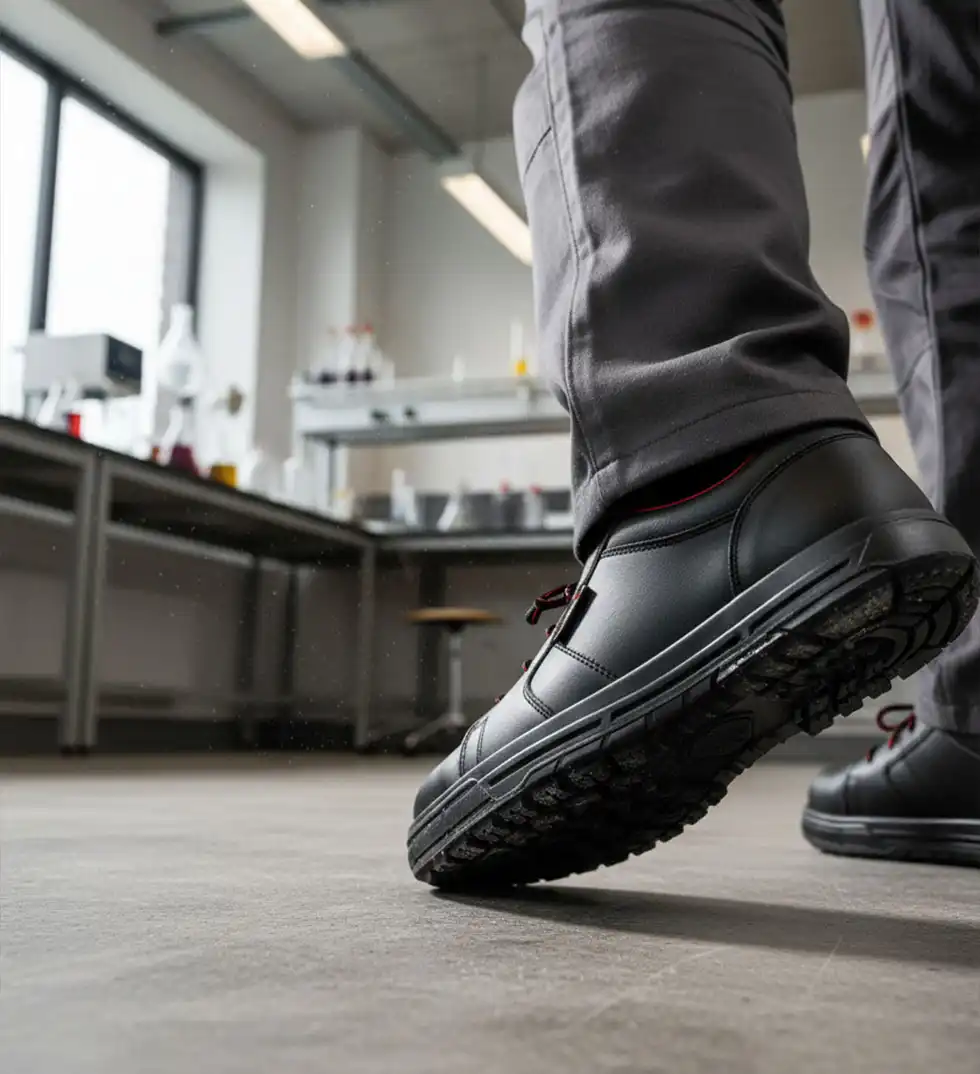 MAC Scarpa antinfortunistica Bassa color nero indossata in un ambiente chimico